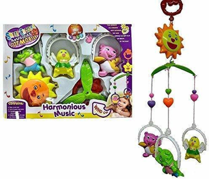 Galactic Sweet Cuddles Harmonious Musical cot with Hanging Cartoons for Toddlers/ Infants/ New-Borns/Baby- Multi Colors Multicolor ( 6 Pcs Set )(3 Design Available 1 Design Sending)(Multicolor)