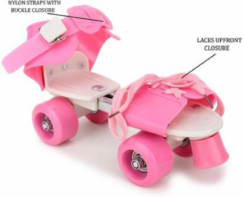 TSNT Adjustable Multi Color Quad Shoe Roller Skates for Boys and Girls, Inline Skating Shoes Suitable for Age Group 5 to 12 Years Quad Roller Kids Size  3 UK - 6 UK(Adjustable, Training, Pink)