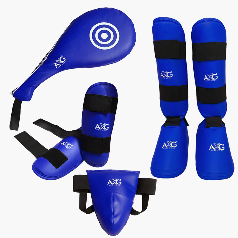 AXG NEW GOAL Taekwondo, Kick Boxing, MMA, Karate Kit (Kicking Pad, Arm, Shin & Groin Guard) 4 to 9 yrs Boxing Kit