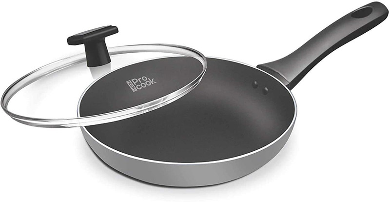 MILTON Pro Cook Black Pearl Induction Fry Pan with Glass Lid, 28 cm Fry Pan 28 cm diameter with Lid 2.5 L capacity(Aluminium, Non-stick, Induction Bottom)