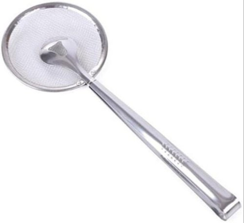 PuthaK Multi-Functional 2 in 1 Fry Tool Filter Spoon Strainer with Clip,Oil Frying BBQ Filter Stainless Steel Mesh Strainer Collapsible Strainer (Silver Pack of 1) 10 cm NA Pakkad(Pack of 1)