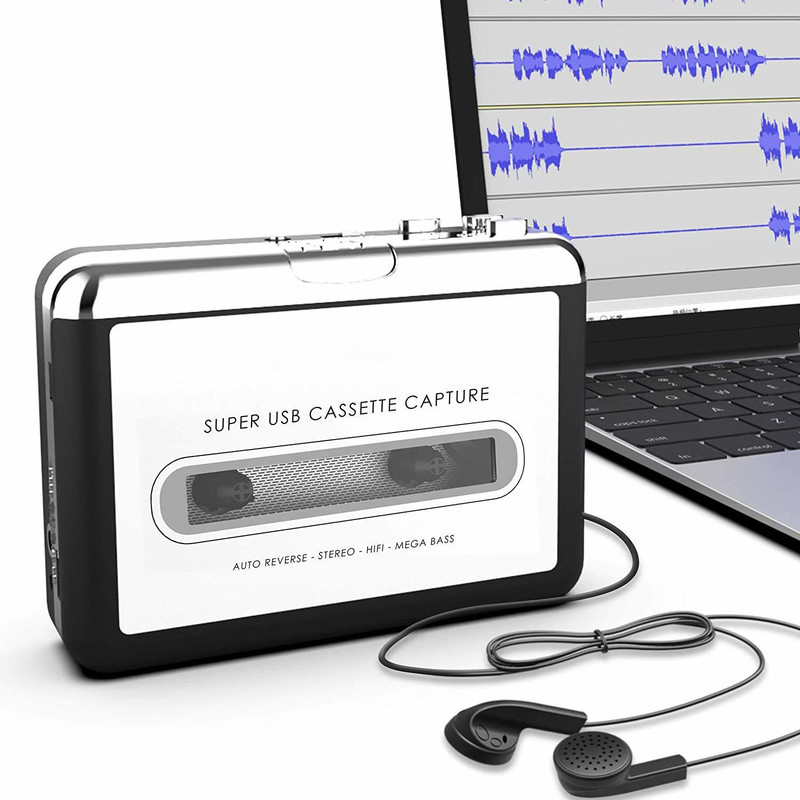 microware USB Cassette-to-MP3 Converter Capture, Actpe Audio Super USB Portable Cassette/Tape to PC MP3 Switcher Converter with Headphone MP3 Player(Silver, 3.4 Display)