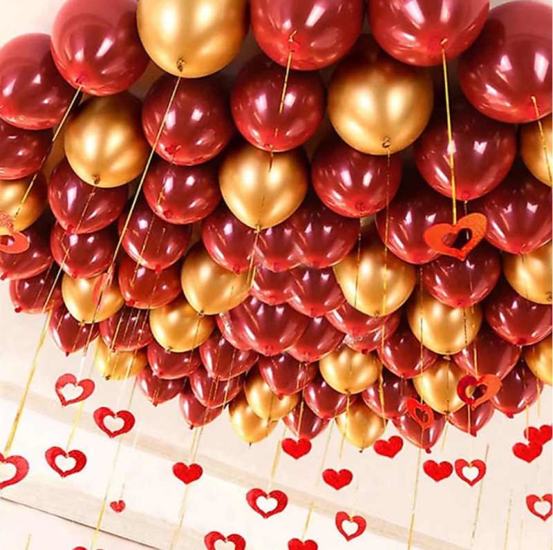 Gaurik Solid Metallic Red And Gold Balloons Pack of 50 Balloon and 2 ribbon free for party and celebartion Balloon(Red, Gold, Pack of 52)