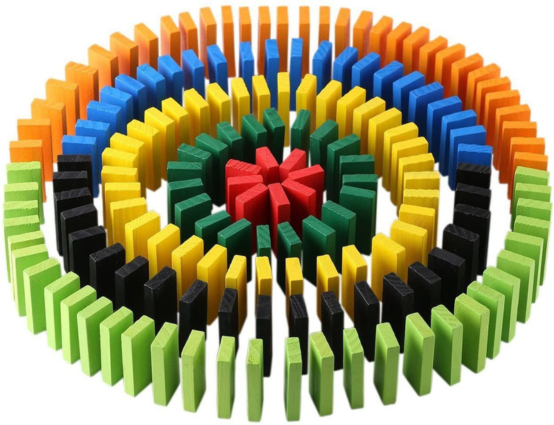 Authfort 120 Pcs Wooden Domin Blocks Building Block Tile Game Racing Educational Toy 12 Colors(Multicolor)