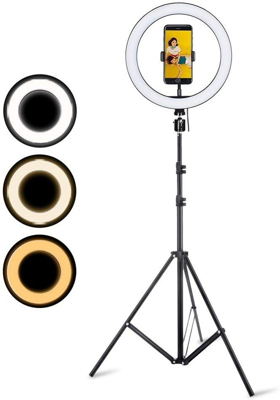 Webilla Big LED Ring Light with Tripod Stand will help you take good selfies and make really good videos. The LED right light has a 360-degree rotating phone holder for convenient reviewing, taking pictures, or shooting videos Tripod(Black, Supports Up to 4000 g)