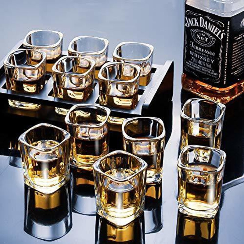 TINSUHG (Pack of 6) Heavy Base Shot Glass Set | Mini shot glass | crystal square shot glass Glass Set Whisky Glass(70 ml, Glass, Clear)