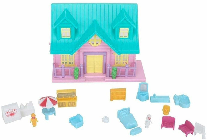 FLYmart Loving Family Doll House Set with accessories | Doll House Set Small with bed ,Sofa ,Chair, Recliner, Tub etc for Kids ( pink and blue )(Multicolor)