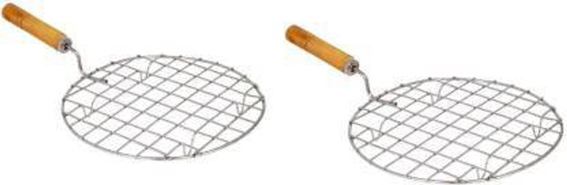 Country hub Stainless Steel Roaster Tandoor Paneer Roti Roaster Net Jali Papad Jali Barbecue Grill with Wooden Handle,Round Papad Jali Roti Roast Grill with Handle Roaster Circle Chapati Toast Wooden Barbeque Silver paneer tandoor,papad-chapati-roti-grill-jali-with-wooden-handle ,Roti Jari Roti Roas