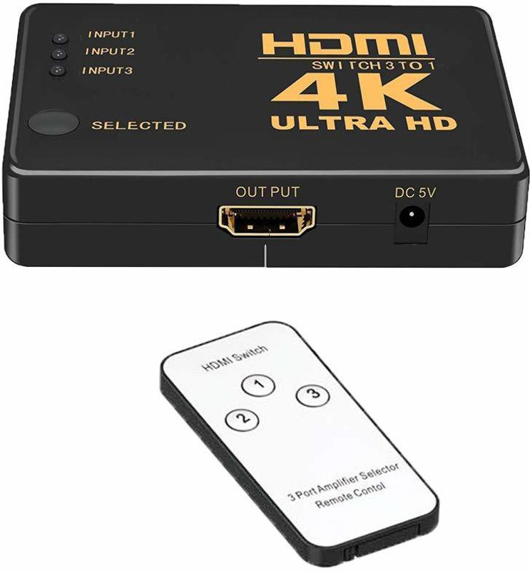 OTECH 3 Port HDMI Splitter Switch Hub HDTV Video with Remote Control Supports HDCP HDMI(Black)