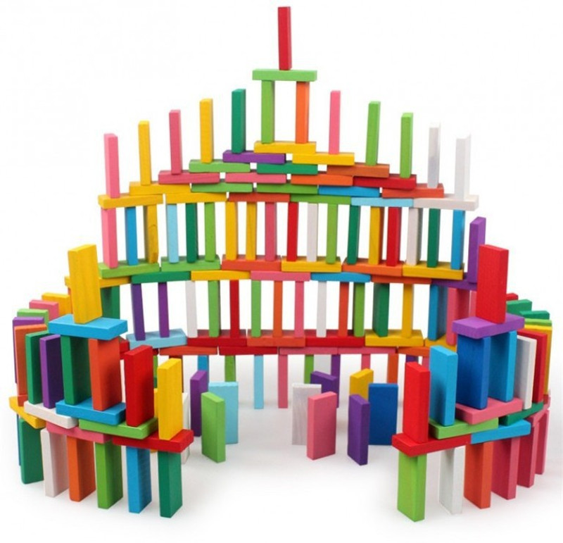 Authfort 120 Pieces 12-color Wooden Domeenoss Blocks Set, Kids Educational Play Toy, Racing Game Playset(Multicolor)