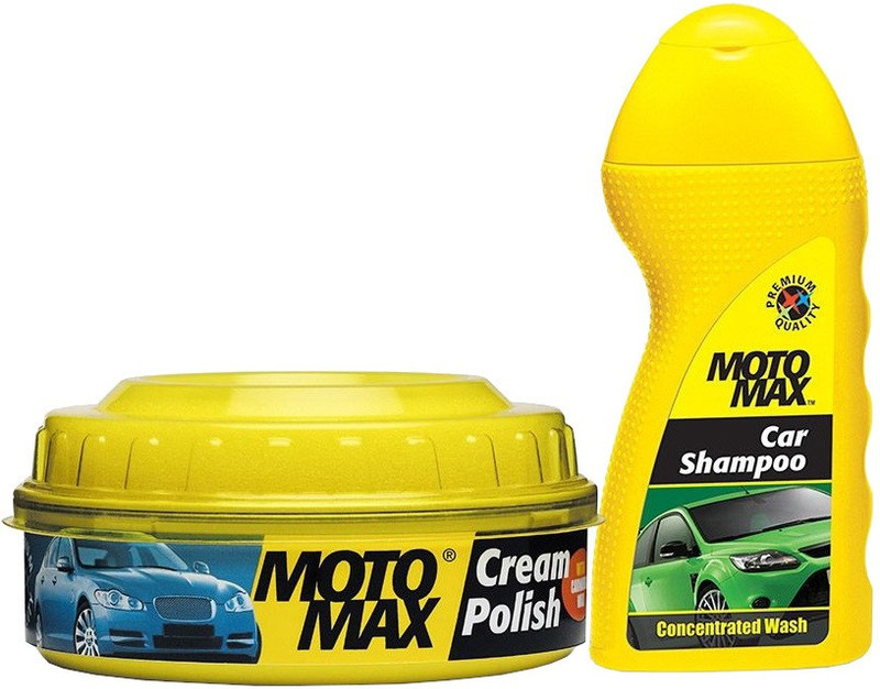Pidilite Motomax Bike & Car wash shampoo 100ml, Bike and Car Body Cream polish with Carnuba wax and Micro Polishing Agent for shining 230g Combo
