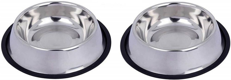 YIMK Steel Pet Bowl Silver - Small (200 ml) - Silver - 47 Anti Skid Stainless Steel Bowl for Feeding Small Dogs Cats and Kittens (Silver, 200 ml X 2) - Set of 2 Round Steel Pet Bowl (200 ml Silver) Stainless Steel Pet Bowl(200 ml Silver)