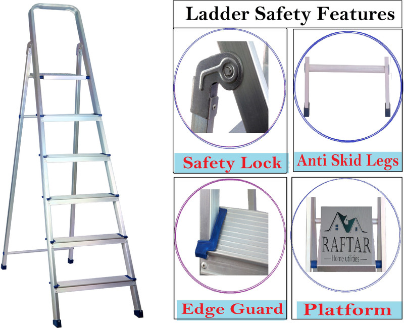 RAFTTAR 1 Platform 5 Step Anodized Aluminium Ladder Aluminium, Steel, Plastic Ladder(With Platform)