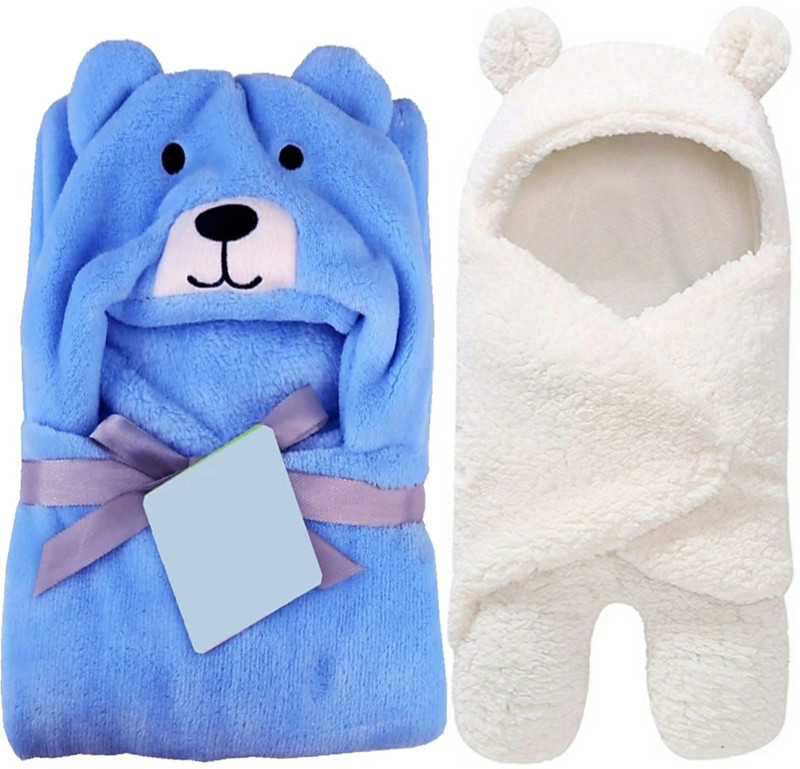 BRANDONN Cartoon Crib Wearable Blanket for  AC Room(Microfiber, White Sherpa, Blue Dog)