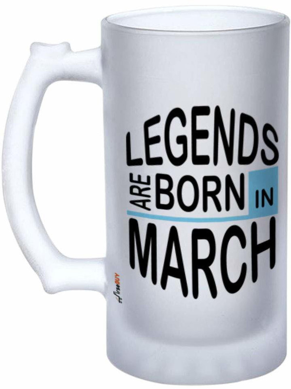 FirseBUY Funny Queens are Born in March Printed Glass Beer Mug(475 ml, Glass, White)