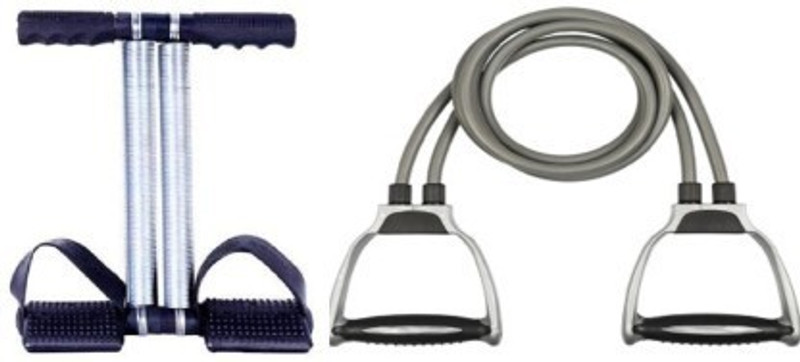 GJSHOP Combo of Tummy Trimmer, Toning Tube (Grey) for Stretching Toning Exercising Workout itness Equipment at Home Gym Kit Fitness Accessory Kit Kit