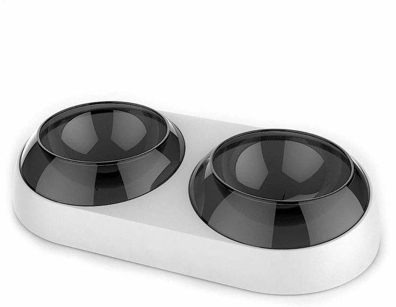 POODLES Round Plastic Pet Bowl(150 ml White, Black)