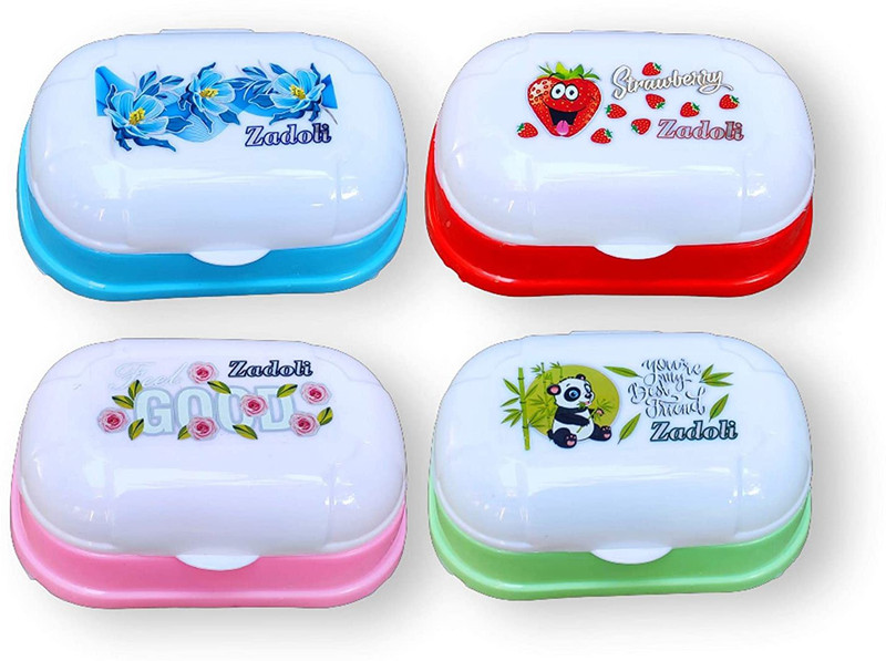 JSK Plastic soap case box with cover Travel box set of 4(Multicolor)