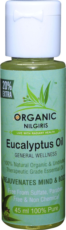 organic nilgiris Eucalyptus Oil 100% Natural Nilgiri thailam, Neelgiri tel for sinus, cold, natural sanitizer, skin & mehandi diffuser, headache(45 ml)
