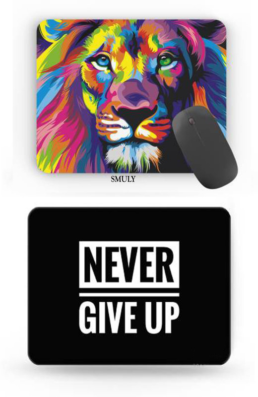 SMULY COMBO PACK OF COLOURFULL LION & NEVER GIVE UP Non Slip Base Mousepad(Multicolour 20)