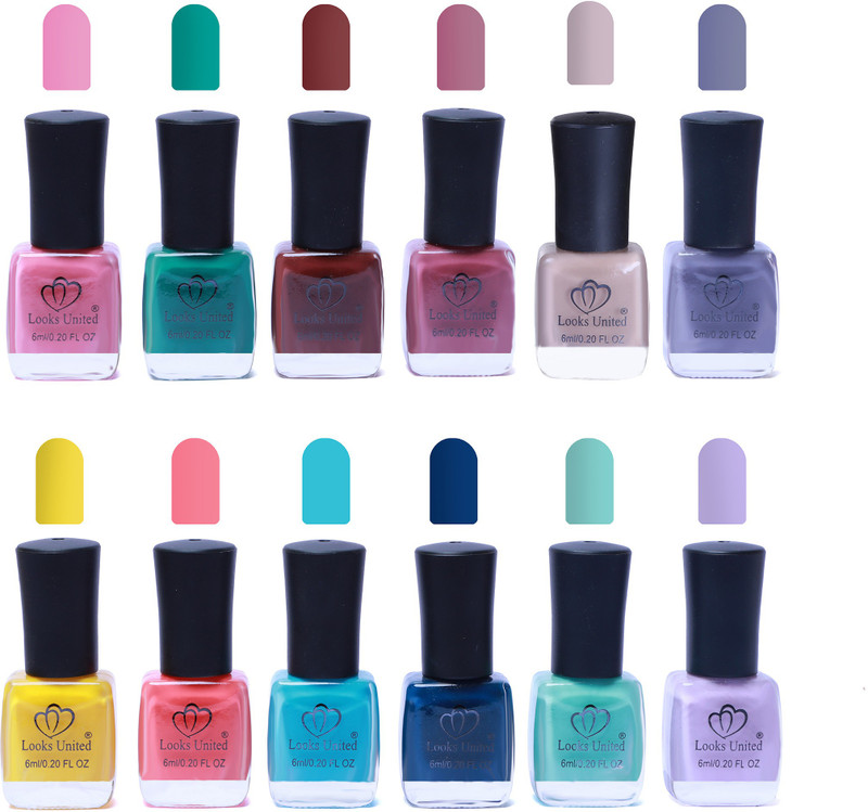 Looks United 12 Premium Trendy Shades Nail Polish(Multicolor)