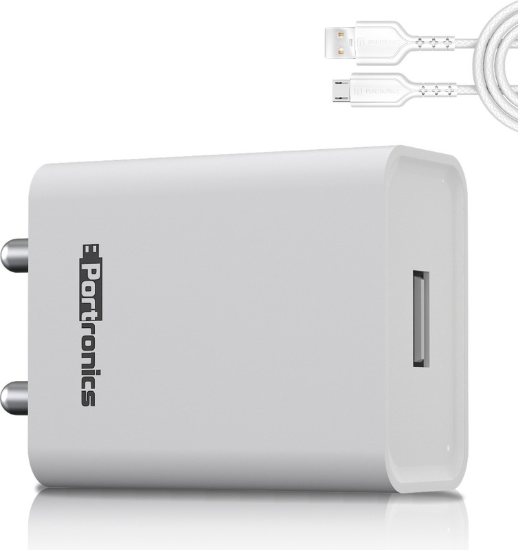 Portronics 12 W 2.4 A Wall Charger for Mobile with Detachable Cable(White, Cable Included)
