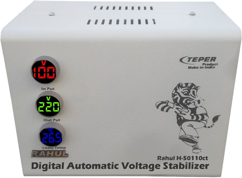 rahul H-50110ct In Put 100-280 Volt,5 ,Best Suitable For 2 Tonns Air Conditioners,If you Use Anything Other Than AC,Only Load a Maximum of 10 Amps,With input Output Meter, Digital Automatic Copper Voltage Stabilizer Digital Automatic Voltage Stabilizer(White)