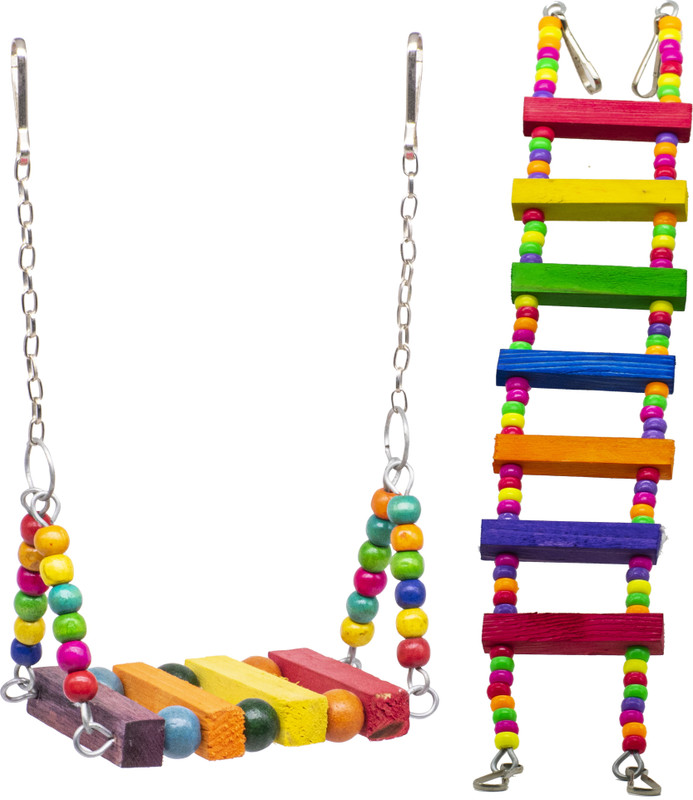 GREENBIRDS TOYS Bird Wooden Swing Small Size Colorful Natural Wood Parrot Toys Cage Accessories Resting Toy Wooden Training Aid For Small & Medium Bird & Parrots Wooden Chew Toy, Training Aid, Perch For Bird