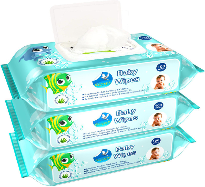 GLIDER Baby Wipes|100 Pcs/Soft and Thick | Aloe Vera & Vitamins (Pack of 3) 300 Wipes(300 Wipes)