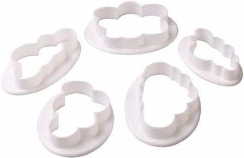 noble foods Fluffy Cloud Plunger Cookie Cutter Embosser Cake Decorating Baking Mold Tools (Pack of 5, White) Pastry Cutter(Pack of 5)