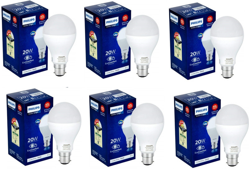 PHILIPS 20 W Round B22 LED Bulb(White, Pack of 6) PHILIPS 20 W Round B22 LED Bulb(White, Pack of 6)