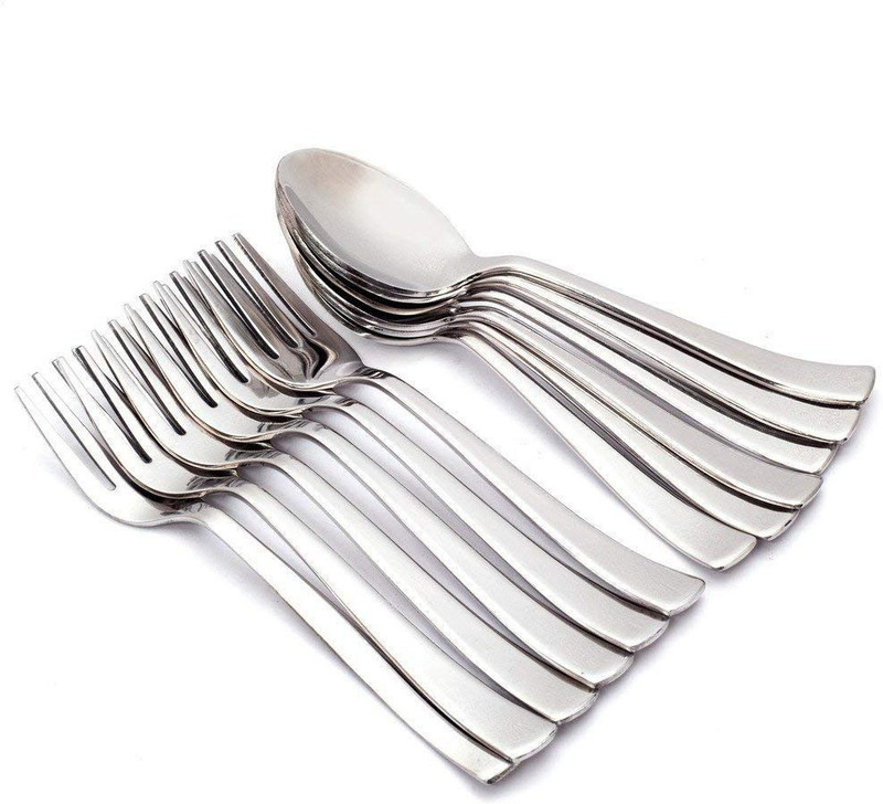 SHAHI handicraft Stainless Steel 12-Pieces Cutlery Set - 6 Table Spoons & 6 Table Forks Size of Fork 21.5Cm & Spoon 21Cm Stainless Steel Cutlery Set(Pack of 12)