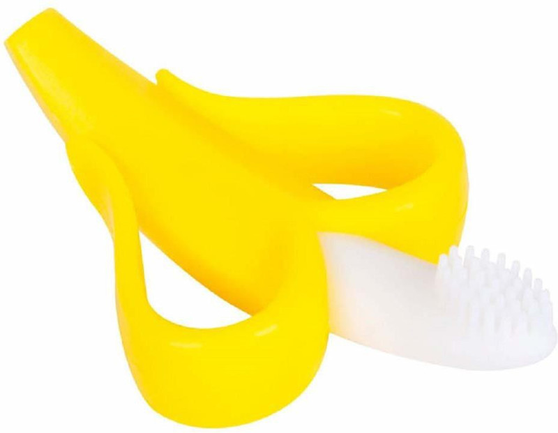 Jariso Baby Banana Toothbrush Teether with Soft Bristles Bendable Flexible 100% Safe for Infants Toddlers Easy to Hold Ultra Soft Toothbrush