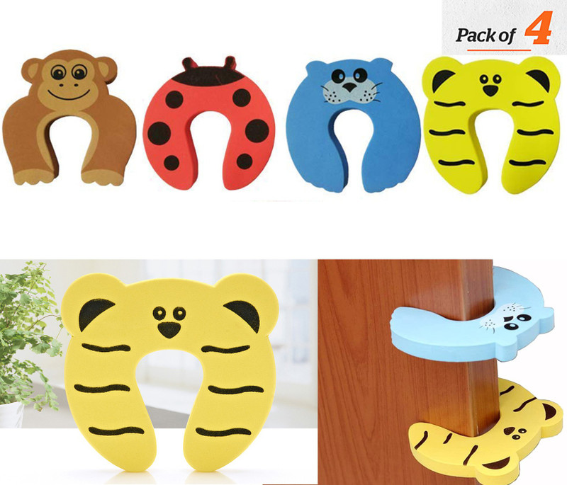 QUICKSHOP Door Stopper & Guard Protection Jammers for Kids/Baby/ Child I Baby Proofing & Safety I Pack of 4(Multicolor)