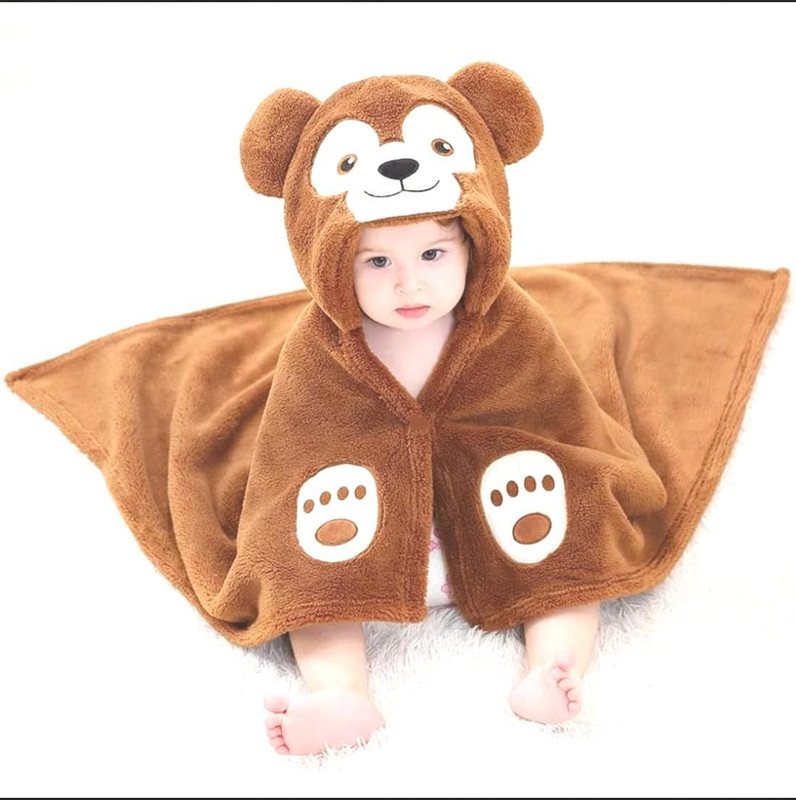 BRANDONN Animal Single Hooded Baby Blanket for  AC Room(Microfiber, Rust Monkey)
