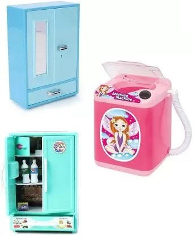 WHITE POPCORN Combo of Three Roleplay Items for your kids. Models of Storage, Washing Machine and Refrigerator.