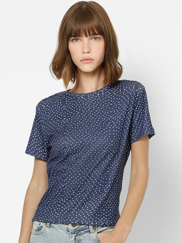 ONLY Printed Women Round Neck Blue T-Shirt ONLY Printed Women Round Neck Blue T-Shirt