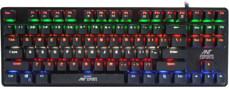 Ant Esports MK1000 Multicolour LED Backlit Wired TKL Mechanical Keyboard, 87 Keys 100% Anti-ghosting with Metal top Panel and Water Wired USB Standard Gaming Keyboard Compatible with Desktop, Laptop, Mac(Black)