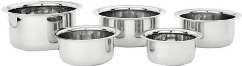 PROJAIN STEEL Stainless Steel High Quality 22 Gauge 5 Pcs Induction and Gas Stove Friendly Tope Set / Cookware Pot / Pot Set / Patela Set ( Capacity : 1 Ltr , 1.5 Ltr , 2 Ltr , 2.5 Ltr , 3 Ltr ) Cookware Set(Steel, 5 - Piece)