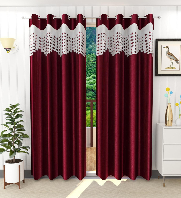 Tanishka Fabs 274 cm (9 ft) Long Door Polyester Blackout Curtain (Pack Of 2)(Maroon, Printed)