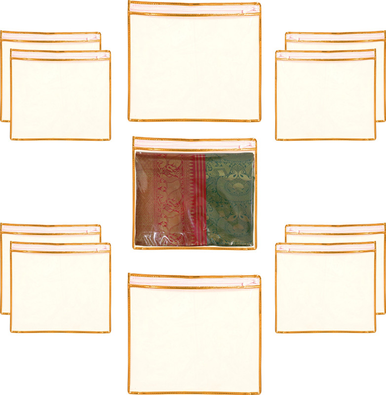 Pozet 010 saree big Set of 10 Pc Transparent Saree Covers/Saree Bags/Storage Bags/Clothes Covers with Stainless Steel Zip Lock Combo (Suitable for Single Saree Pack) (Gold Set of 10 Pc Transparent Saree Covers/Saree Bags/Storage Bags/Clothes Covers with Stainless Steel Zip Lock Combo (Suitable for S