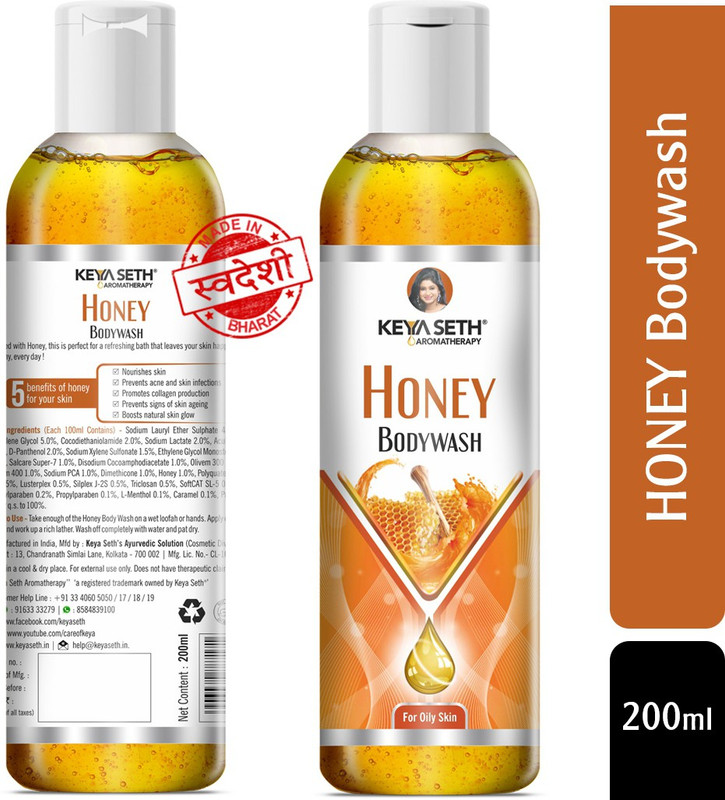 KEYA SETH AROMATHERAPY Honey Bodywash Enriched with Honey & Olive Extract, Shower Gel with Skin Conditioner for All Skin Types(200 ml)