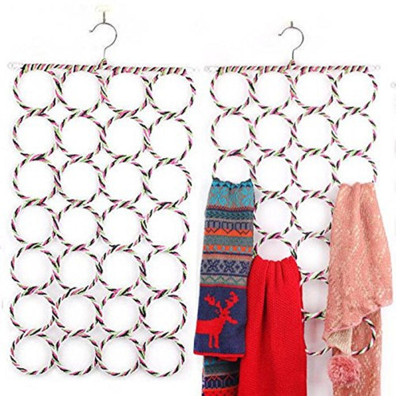 Kanha Multipurpose Foldable 28 Slots Ring Holder Hanger for Scarf, Tie, Towels, Belts, Dupatta, Socks Closet Accessories Scarf Organizer