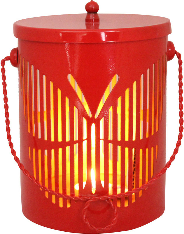 DecoVally Red Iron Table Lantern(20 cm X 14 cm, Pack of 1)
