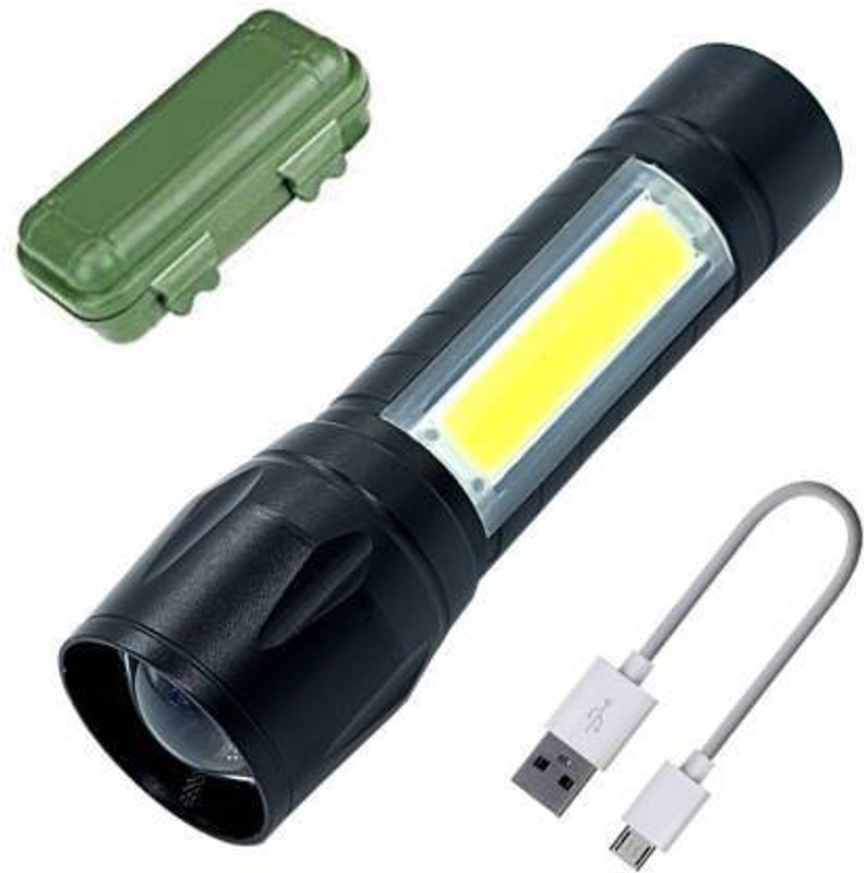 Grabitt Mini 2in1 USB Charging 3 Mode Zoomable Battery Torch Rechargeable Flash (Black) Flash(Black)