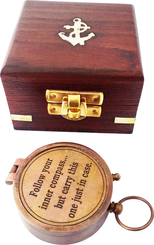 Shoptreed Follow Your Inner Compass Personalized Engraved Antique Brass Compass in Wood box Compass(Brown)