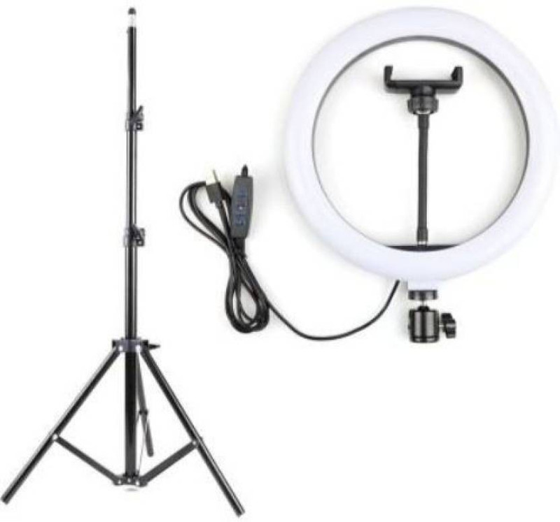 Nehmaps Portable 10" Ring LED Light With 3 Brightness Mode Featur Ring Flash WITH STAND TRIPOD 7ft Q Ring Flash(Black)