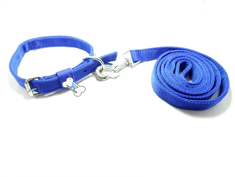 Cozy Puppies Dog & Cat Collar & Leash(Medium, BLUE)