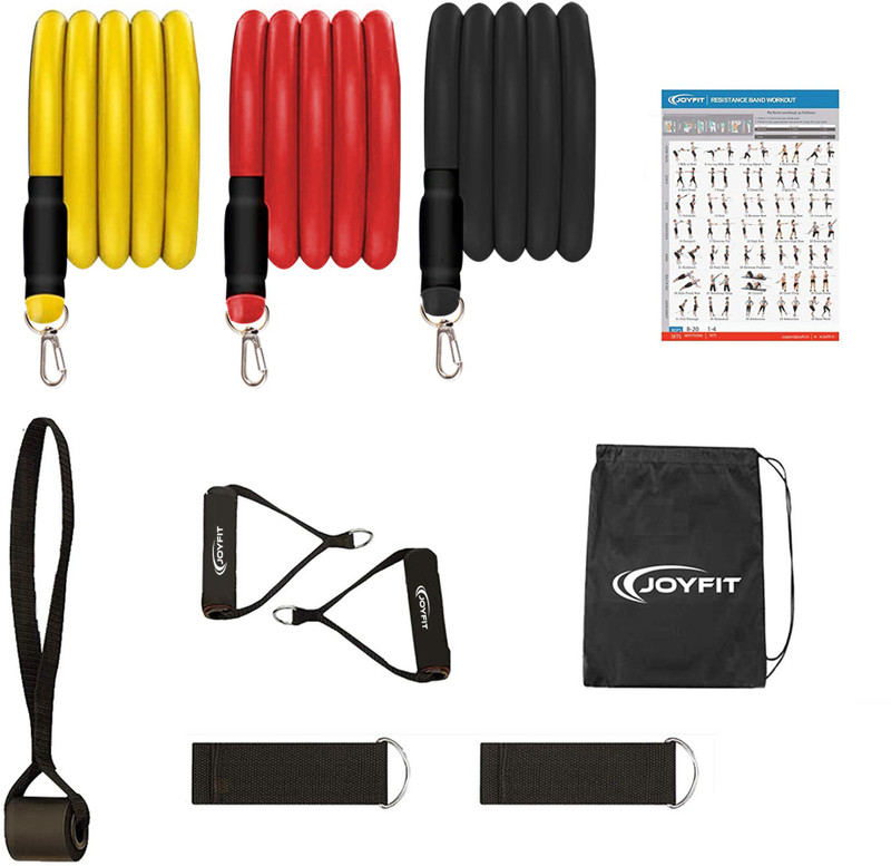 Joyfit Toning Tube set with Handles, Door Anchor, Exercise Guide Resistance Tube(Red, Yellow, Black)