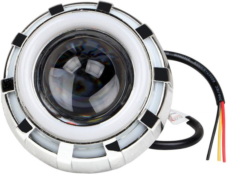 ALLEXTREME EXDRPRB1 High Intensity Led Projector Lamp Stylish Dual Ring COB LED Headlight with Hi/Low Beam and Flasher Function for All Bikes (Red & Blue) Projector Lens